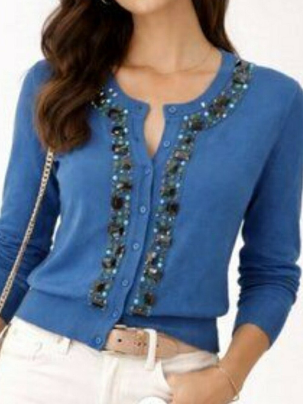 Kate Spade Teal Cashmere Jewel Holiday Sweater M